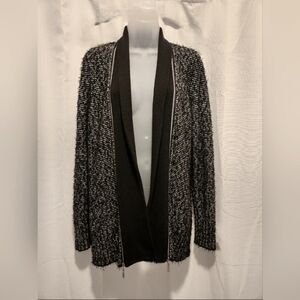 Ivanka Trump Black Zipper Detail Open Fringe Knit Cardigan Size M Fall Winter